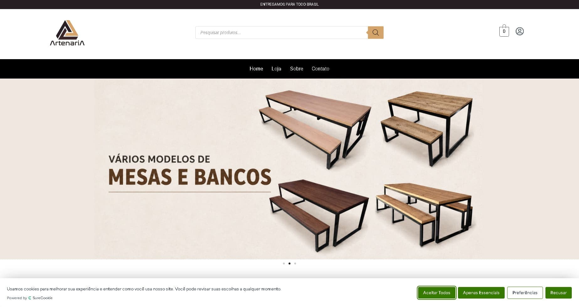 Captura de tela do projeto Artenaria.com