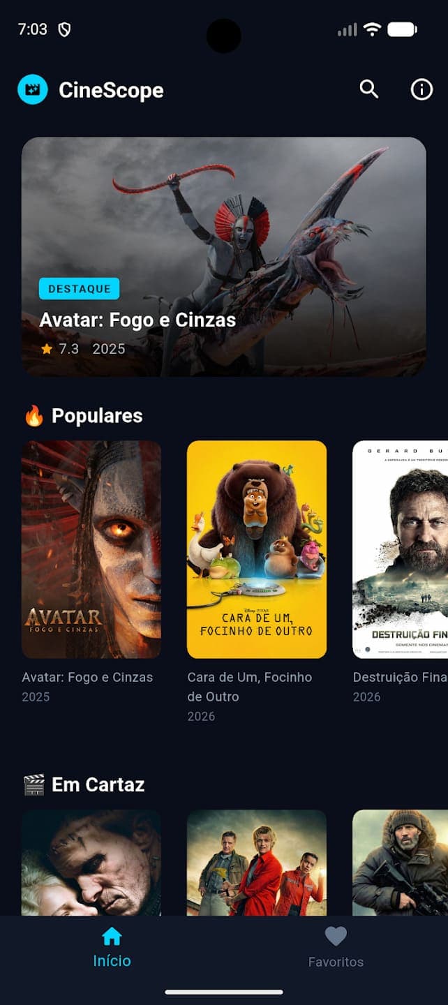 Captura de tela do projeto CineScope