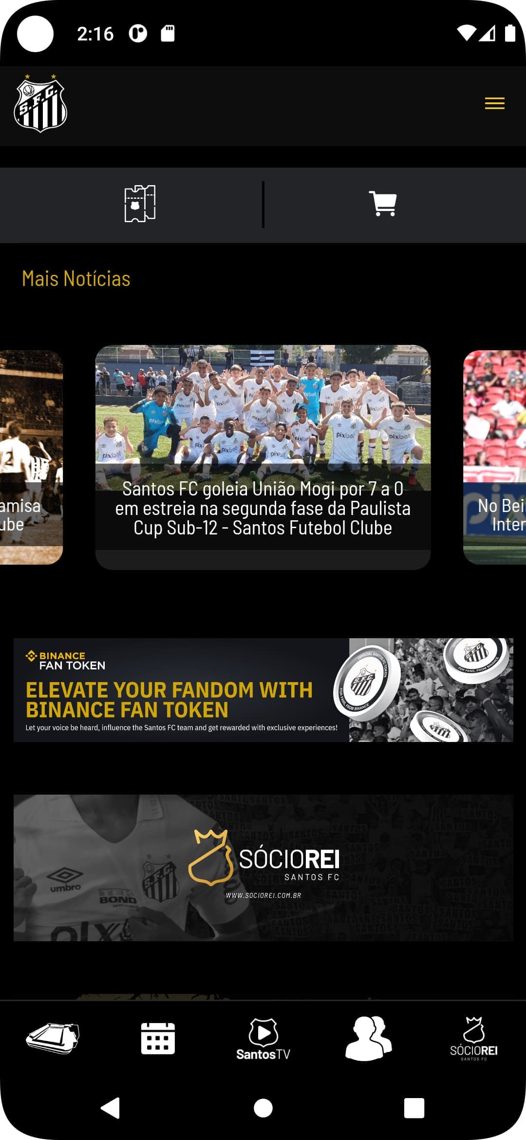 Captura de tela do projeto Santos FC